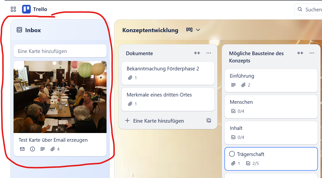Zeigt die Inbox auf der rechten Seite von Trello